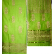 Chanderi Silk Block Print Fabric & Dupatta Spring Green Set